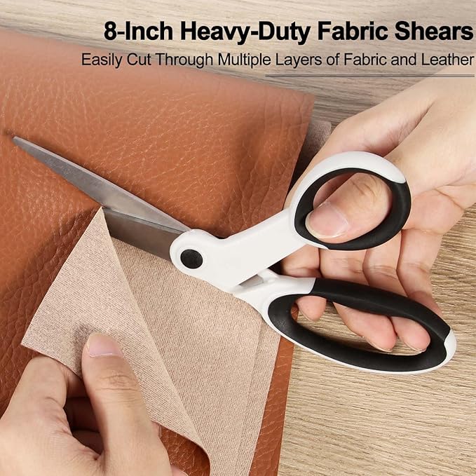 Premium Sewing Scissors Bundle, 8" Heavy Duty Fabric, 5" Embroidery, 4" Small Detail Scissors, 5" Thread Snips, Tailoring, Dressmaking, Quilting, Arts&Craft Supplies, White