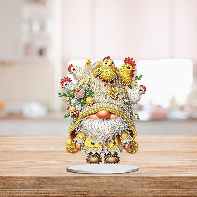 DIY Dot Diamond Desktop Easter Creative Ornaments Diamond Art Painting by Number Embroidery Arts and Crafts Easter for Home Office Garden Decoration (Single Side Dot Diamond)-22-Chicken Goblin