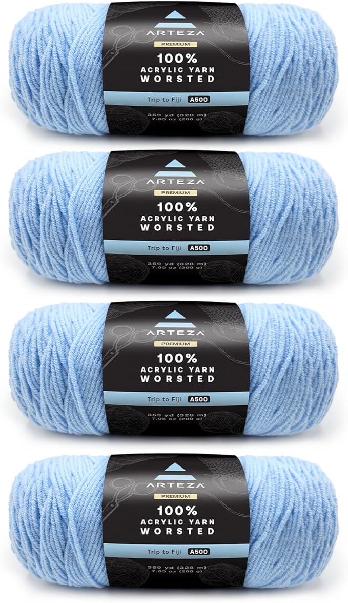 ARTEZA Acrylic Yarn for Crocheting, 4 x 200-g Skeins of Worsted Yarn for Knitting, Trip to Fiji A500, Knitting & Crochet Supplies