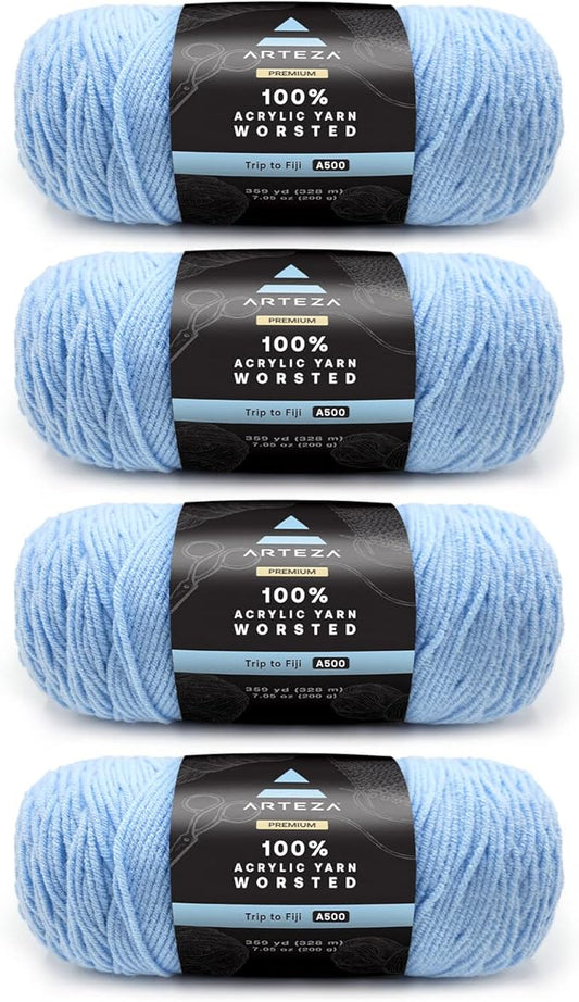 ARTEZA Acrylic Yarn for Crocheting, 4 x 200-g Skeins of Worsted Yarn for Knitting, Trip to Fiji A500, Knitting & Crochet Supplies