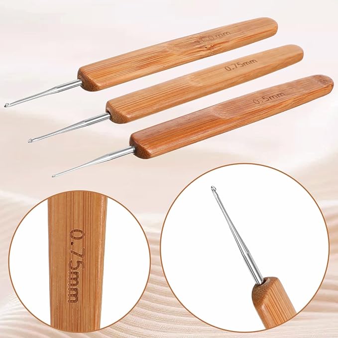 3 PCS Dreadlock Crochet Hooks for Hair 0.75mm 0.5mm 1mm Needle Tip Needle Tool for Braid Craft Weaving Crochet Hooks Tool for Hair
