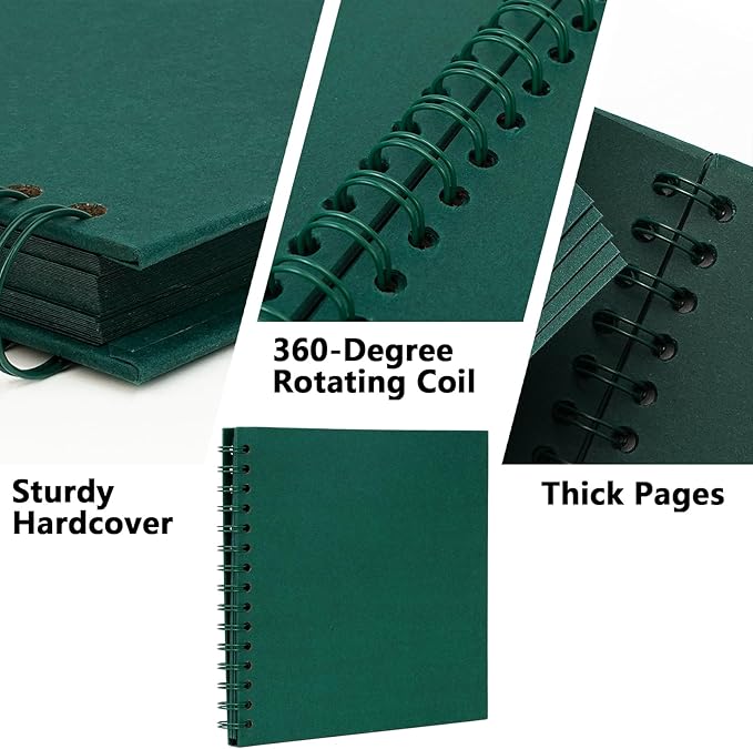 8X8 Inch DIY Scrapbook Photo Album, Kraft Blank Paper Scrap Book 40 Pages Memory Book for Wedding Family, Dark Green
