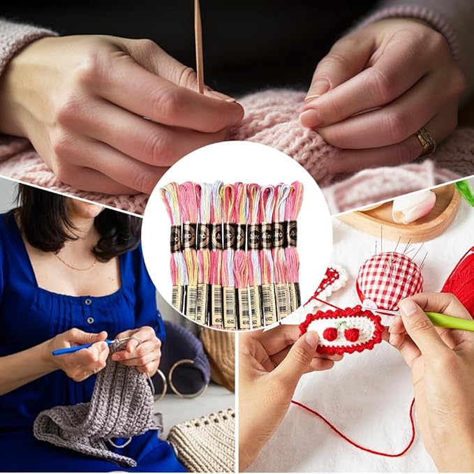 10 Skeins 87.5 Yards 6 Strands Pink Friendship Bracelet String Hand Variegated Embroidery Floss Gradient Cross Stitch Thread Yarn Bracelets Threads Bulk for Sewing Crochet Crafts Stitching