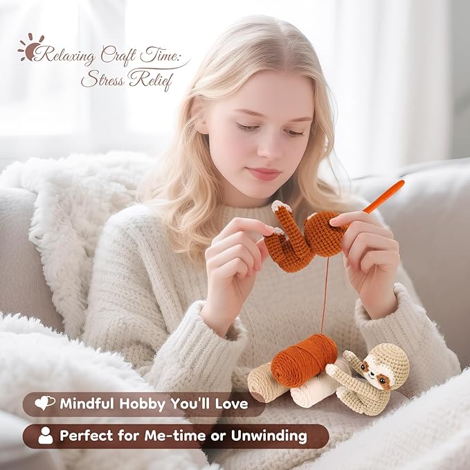 Crochet Kit for Beginners, Emotional Positive Support Crochet Gift, Hug Sloths Crochet Animal Kit, Easy Crochet Kits for Adults, DIY Craft Crochet Gift Birthday, Valentine's Day, Christmas