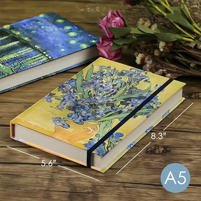 Blank Journal Notebook, Art Journal, Sketch book, 130gsm, Thick Paper Sketchbook, A5, Hardcover Drawing Notebook, Blank Page, Lay Flat, Unlined, Van Gogh Irises, Sketch Books for Adults