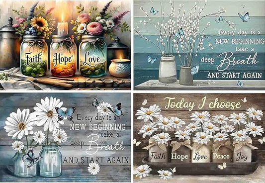 4 pack flower cross stitch kits for adults beginner,counted cross stitch kits printed stitching cute patterns dimensions needlepoint art crafts embroidery kits for adults beginners (15.7x11.8 inch)