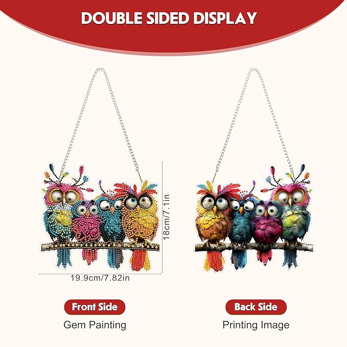 Hanging Diamond Art Kit for Adult, Colorful Cute Birds, 5D Special Shaped Rhinestone Diamond Painting Ornament, Funny Birds, DIY Acrylic Diamond Art Painting Window Pendants Home Garden Wall Decor