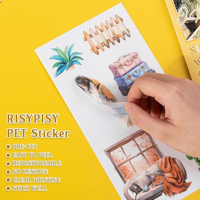281PCS Pre-Cut Junk Journal Sticker for Adult, 20 Sheets Watercolor Scrapbook Sticker Book, Scrapbooking Supplies Stickers for Planner Cottagecore Decorative DIY Craft Project