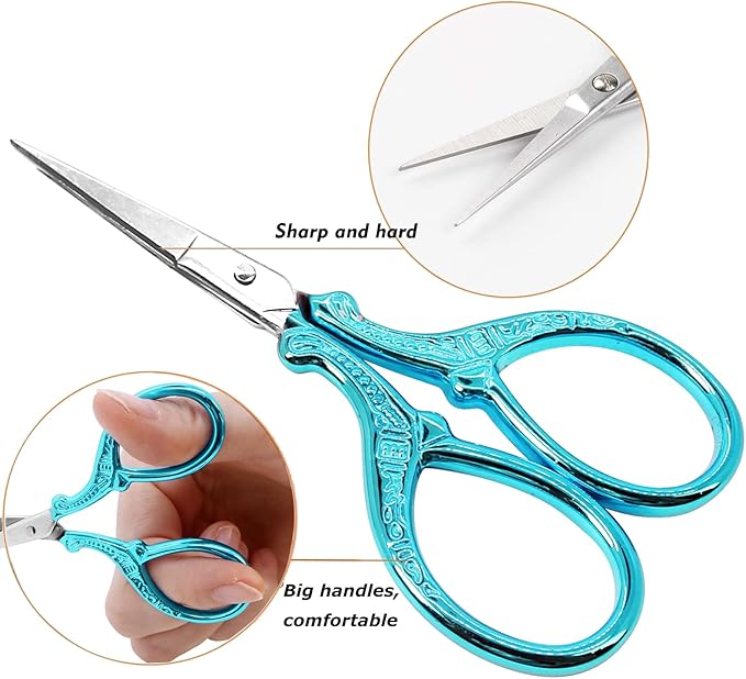 Embroidery Scissors 3.6Inch Crafting Scissors with Leather Cover Stainless Steel Sharp Tip Shears for Needlework DIY Craft Thread Cutting Artwork Cross Stitch