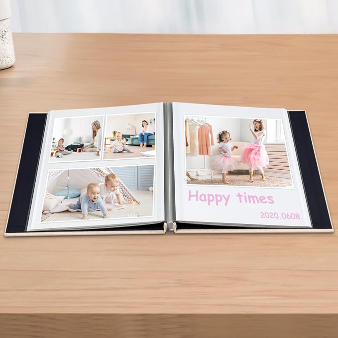Large Photo Album Scrapbook, Holds 4x6, 8x10 Pictures, Self-Adhesive Pages for Baby, Wedding, Travel & Family Memories, Includes Metallic Pen & Scraper, DIY Memory Book for Gifts 13"x12.8" 60 Pages