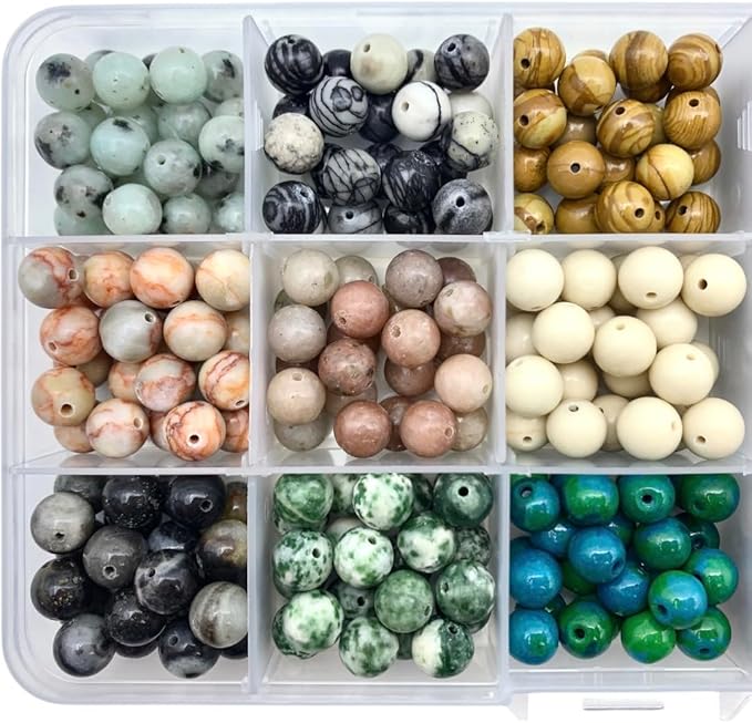 350pcs 8mm Natural Round Stone Beads,for Jewelry Making,Loose Gemstone Accessories Hole Size 1mm,Polyolor Crystal Energy Stone,DIY Smooth Beads Necklace Bracelet (8mm 15 Grid), Small