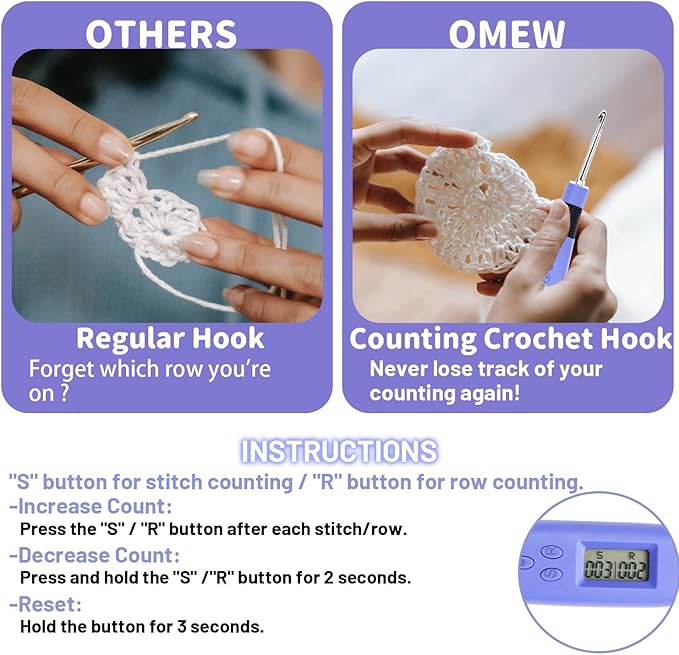 Light up Crochet Hook Set with Stitch Counter Crochet Kit with 18 Different Size Interchangeable Crochet Needle,Ergonomic with 2 Levels Led and Digital Stitch Counter for Crocheting and Knitting