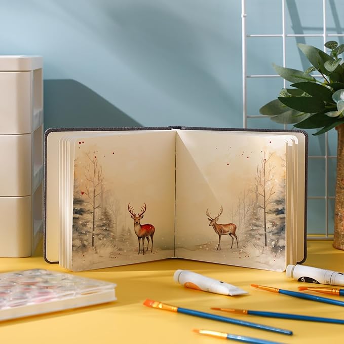 Dispowreath 5.5 x 5.5 in Watercolor Sketchbook Journal Square Watercolor Notebook Cold Press 140lb 300gsm Cotton Paper 48 Pages Journals Notebook Paper Pads(Gray)