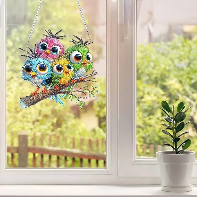 MAXBYE Diamond Art Painting Kits Hanging Bird Pendant, DIY 5D Special Shaped Animal Gem Art Craft Diamond Dots for Adults and Home Window Door Decor