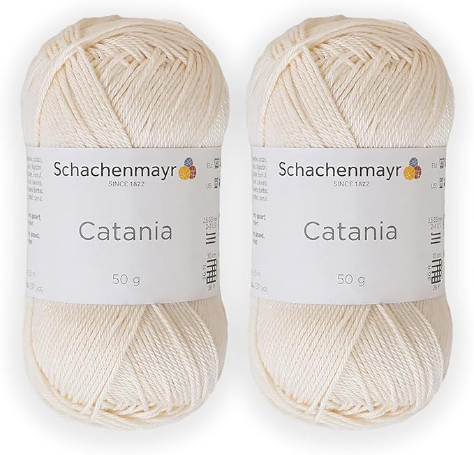 2 Skein/Pack Schachenmayr (SMC) Catania Originals Yarn, Each Ball 1.76 Oz (50gr) / 136 Yards (125 m), 100% Mercerized Cotton for Knitting and Crochet Yarn, Sport Weight, 130 - Cream