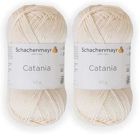 2 Skein/Pack Schachenmayr (SMC) Catania Originals Yarn, Each Ball 1.76 Oz (50gr) / 136 Yards (125 m), 100% Mercerized Cotton for Knitting and Crochet Yarn, Sport Weight, 130 - Cream