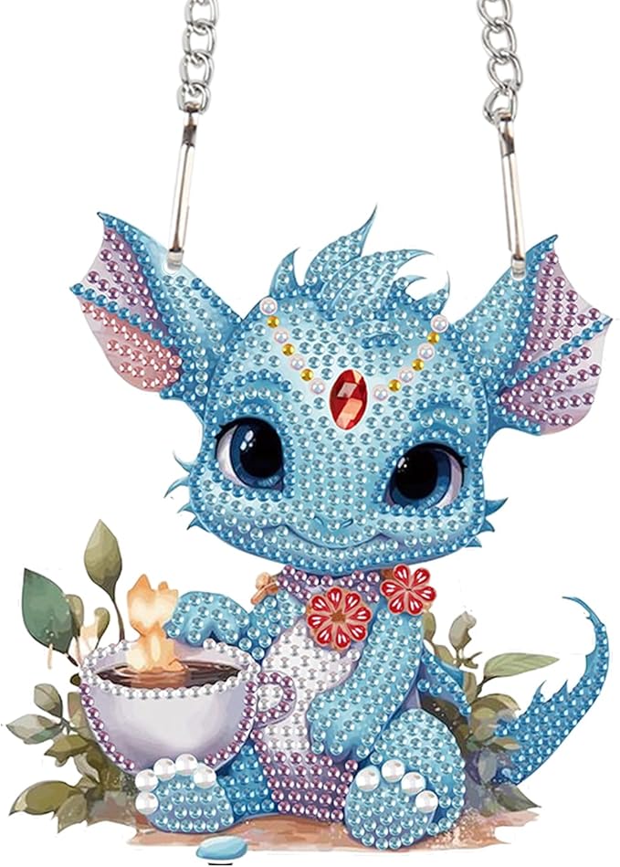 AiYuanzsh Blue Dragon Diamond Art Hanging Pendant Kit, 5D DIY Acrylic Diamond Painting Ornament with Special Shaped Rhinestones, Fantasy Wall or Window Decoration, Unique Handmade Gift for Adults