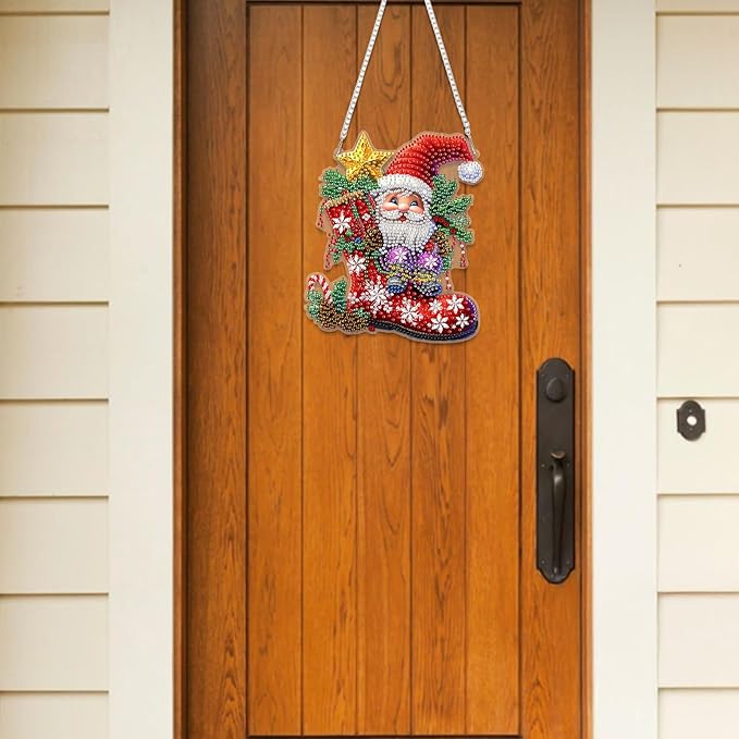 RICUVED Christmas Hanging Diamond Art Kit for Adults, Gnome Special Shaped Crystal Gem Craft Boots Diamond Painting Pendant Kit for Beginners, DIY Hanging Acrylic Art Ornament for Home Garden Decor