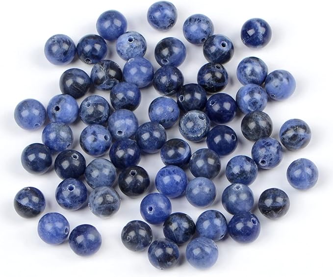 bymitel 90pcs natural crystal beads stone gemstone round energy healing loose beads with stretch cord for jewelry making bracelets anklets (blue sodalite, 10mm 90pcs)