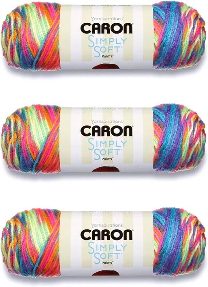 Caron Simply Soft Rainbow Bright Paints Yarn - 3 Pack of 141g/5oz - Acrylic - 4 Medium (Worsted) - 235 Yards - Knitting/Crochet