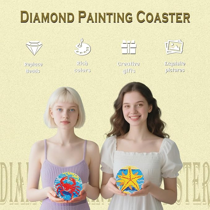 8 Pcs Ocean Diamond Art Coaster Kits with Holder,Diamond Painting Coasters for Adults Beginners,Home Decor Abstract,Fun Gifts for Women