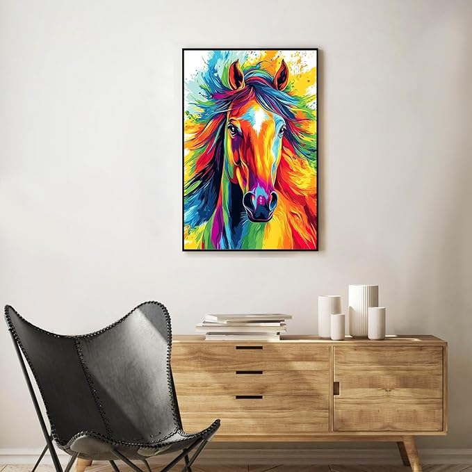 Okarina Framed Paint by Numbers Kit for Adults Beginner Horse, Adult Paint by Number Kits on Canvas Framed Animal, DIY Acrylic Oil Painting by Numbers with Frame, Perfect for Home Decor 8 X 12 Inch