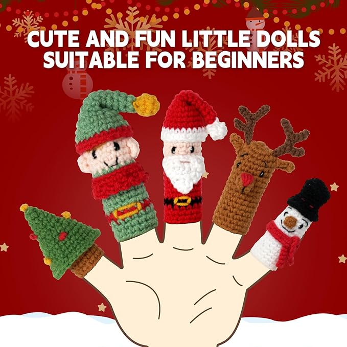 Crochet Set - Beginner Friendly Crochet Set with Step by Step Teaching Videos and Crochet Pattern Manuals (Christmas Finger cots)