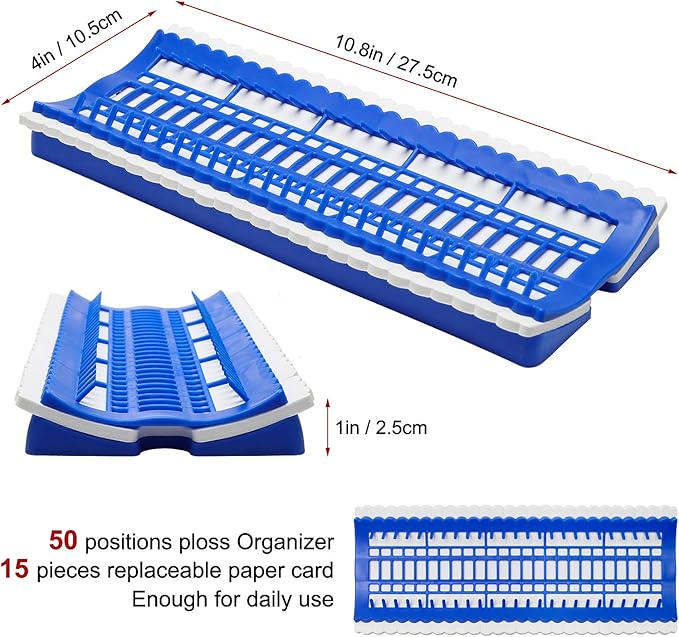 50 Positions Floss Organizer Embroidery Shelf, Luxiv Thread Organizers for Cross Stitch Embroidery Thread Holder with 15P Replaceable Paper Card, Embroidery Floss Organizer (Blue, 50 Positions)