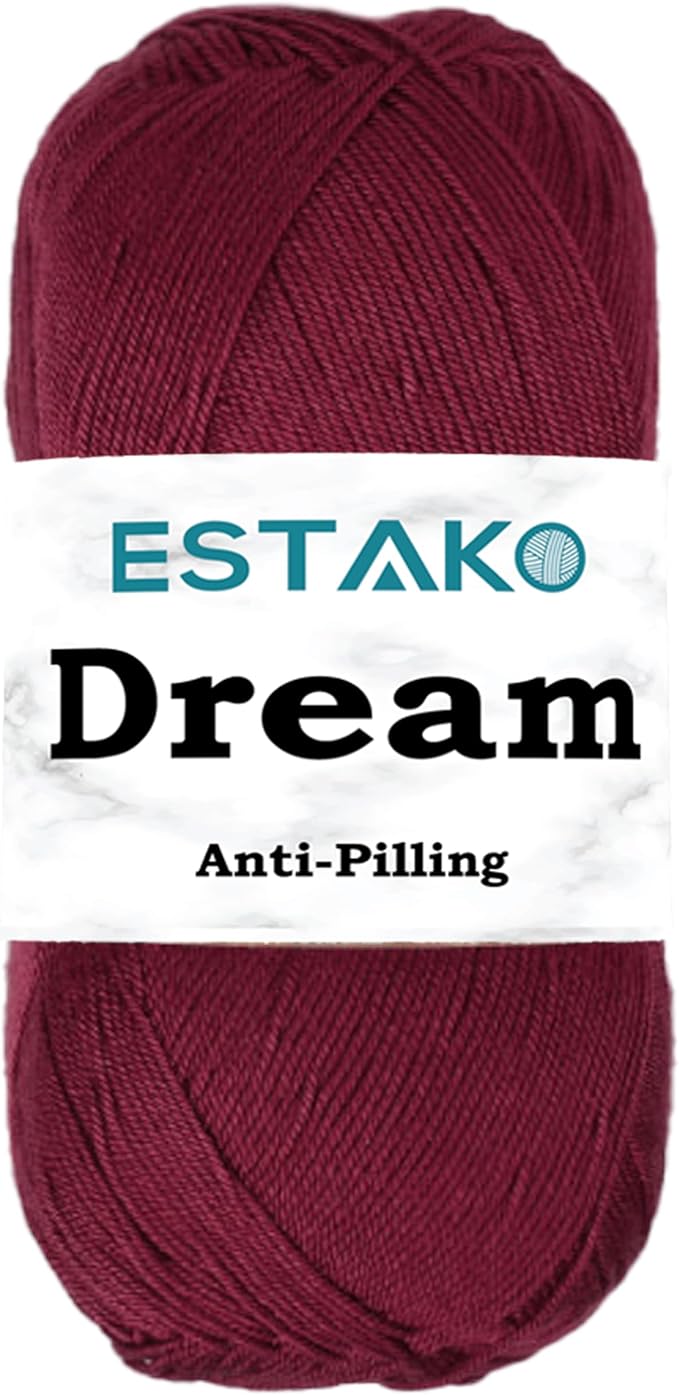 Estako Dream, 100% Microfiber Acrylic Yarn, Soft, Super Fino/Fingering Weight (1) for Crochet and Knitting 3.5 Oz (100g) / 382 Yrds (350m) (73104 - Bordeaux)