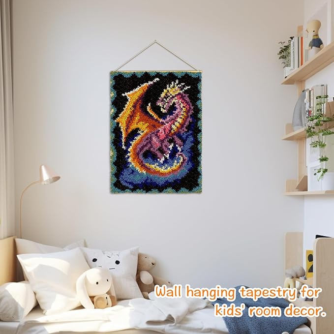 YP Latch Hook Rug Kits for Adults Latch Hook Kit Dragon Pattern Printed Canvas DIY Rug Crochet Yarn Tapestry Kits Home Decor 20.5"X15"