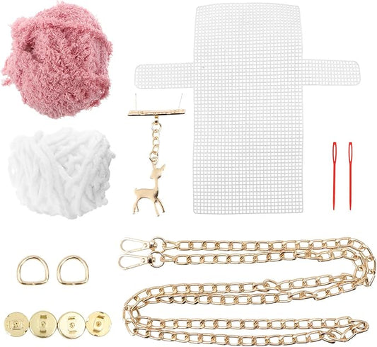 DOITOOL DIY Woven Purse Material Kit with Deer Pendant Cross Stitch Bag Making Supplies for Handmade Crochet and Knitting 7.28X4.13X1.57In Practical Craft Accessory for
