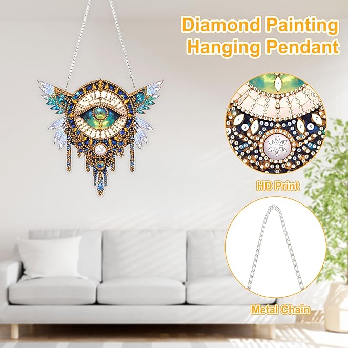 TOSTOG Diamond Art Hanging Kits for Adults, Evil Eye Diamond Painting for Adults Window Pendant, Seeing Eye Special Shape Diamonds Diamond Painting Hanging Pendant Kit for Wall Home Decor Gift