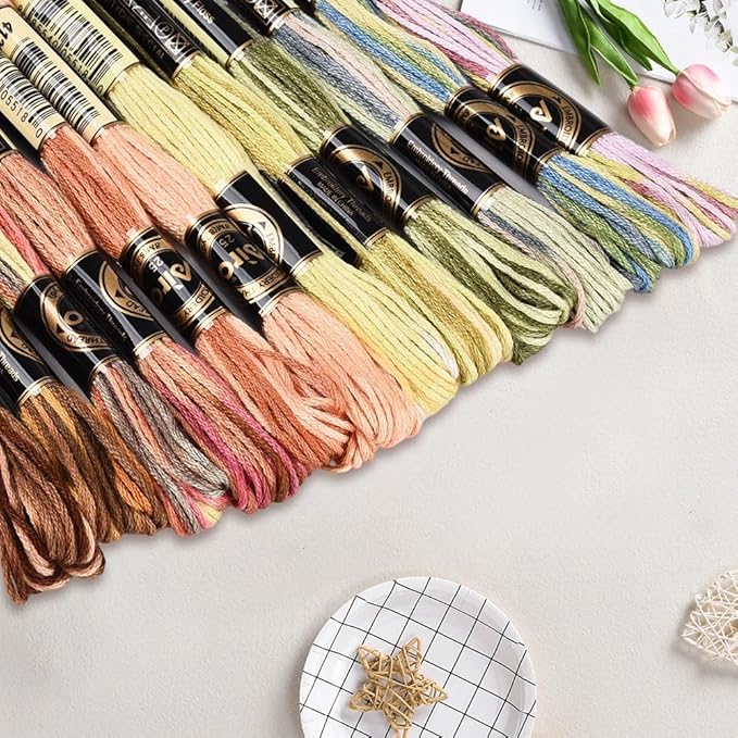 12 Skeins 105 Yards Cross Stitch Floss Colorful Embroidery Thread 6 Ply Variegated Polyester Friendship Bracelet String Bulk for Sewing Making Needlecraft Knitting Clothes Stitching Decor