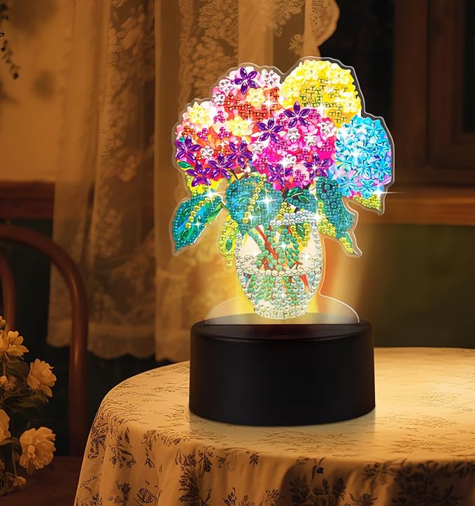 ALKALO Diamond Painting Night Light, Diamond Painting Kits for Adults Desktop Ornaments for Table Tabletop Decor Diamond Art Accessories for Adult Beginner Touch Lamp for Bedrooms Living Room- Flower