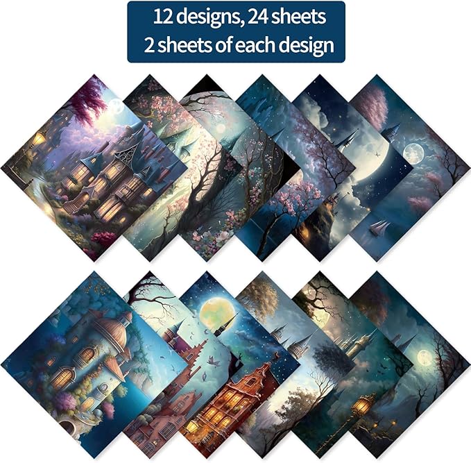 6x6" 160gsm cardstock Single Sided Scrapbooking 24 Papers Pad vintage decoupage scrapbook kit patterned paper junk journal supplies journaling supply scrap paper crafting.Midnight Castle