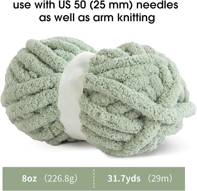 Mabozoo Assorted Chunky Yarn for Crocheting 8 Pack: Fluffy Chenille, Soft Plush, Giant Thick Fuzzy Yarn. 4 White & 4 Sage Green (31.7 yds, 8 oz Each Skein)