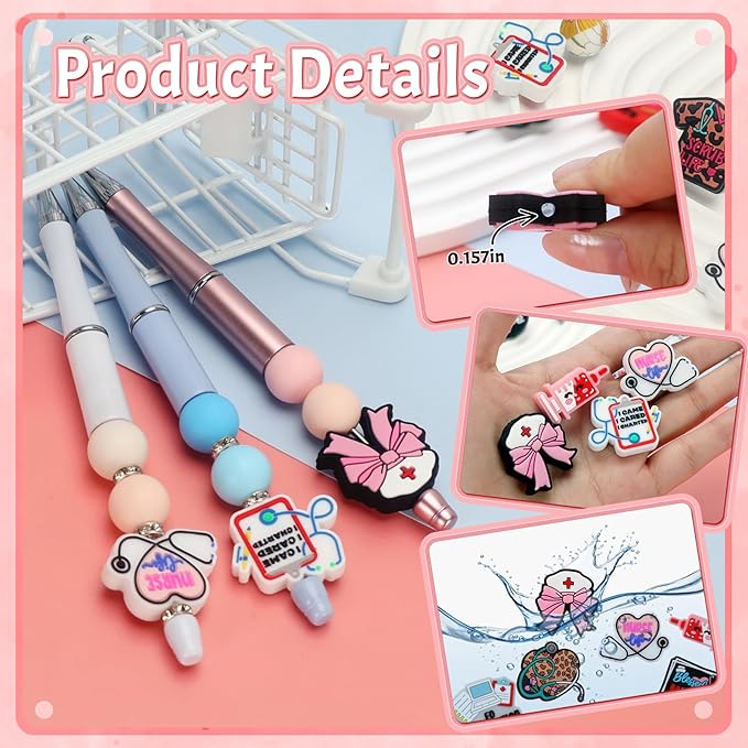 12pcs Nurse Silicone Focal Beads Silicone for Keychain Making Beads for Pens Shape for Bracelet Necklace Crafts （Nurse）