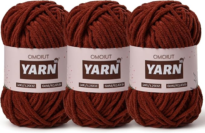 3 Packs Plush Chenille Chunky Crochet Yarn - Baby Yarn for Crocheting Soft - Velvet Yarns Knitting for Blankets Crafts - Fluffy Amigurumi Yarns 150g / 196.8yds (3 Coffee)