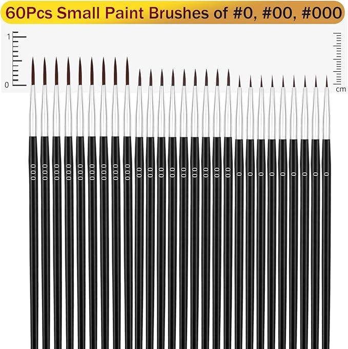 Anezus 60Pcs Thin Detail Paint Brushes Fine Tip Paint Brushes Set with 3 Size #000#00#0 Liner Brush for Miniature 40k Model Crafts Watercolor Acrylics Oil