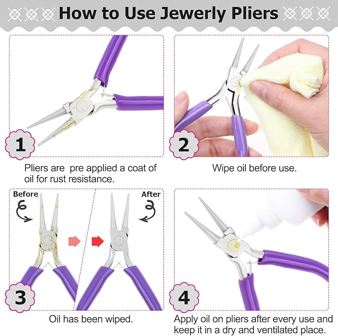 Anezus 4Pcs Jewelry Pliers Tool Set Includes Needle Nose Pliers, Round Nose Pliers, Wire Cutters and Bent Nose Pliers for Jewelry Beading Repair Making Supplies