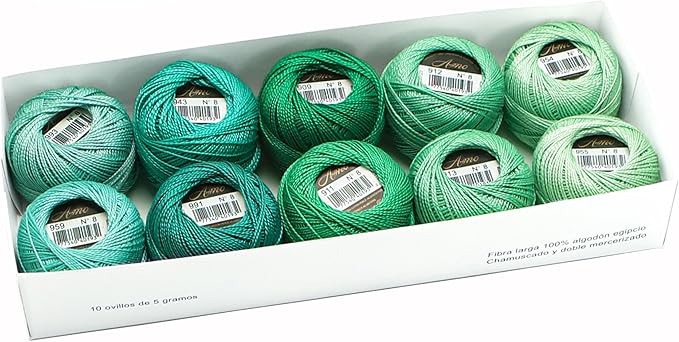 Size 8 Double Mercerized Egyptian Long Staple Cotton Pearl Thread Ball 5 Grams Rainbow Color Embroidery Thread 10 Colors per Box for Crochet Hardanger Cross Stitch Hand Embroidery (Set X)