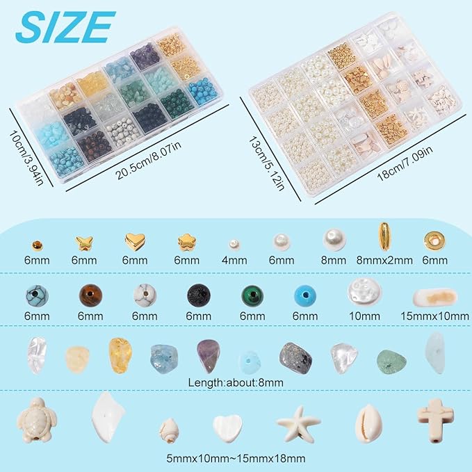 2100Pcs Jewelry Making Kit for Adults Women with Pearl Bead Crystal Beads Shell & Turquoise, 20 Colors Beads with Gold Bead Beading Kit for Bracelets, Necklace, Ring DIY Crafts Jewelry Making Kit