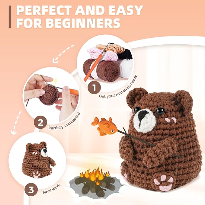 MOREJMTT Crochet Kit for Beginners, Learn to Crochet, Include Easy Knitting Soft Yarn, Step-by-Step Video Tutorial, Hook, Holiday Birthday Gift for Adults (Polar & Brown Bears)