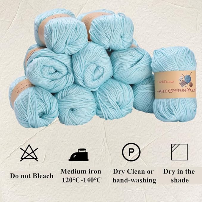 Acrylic Yarn for Crocheting & Knitting - Bulk Pack of 10 Balls, 17.6 Ounces, Light Blue Cotton Yarn - Perfect for Beginners