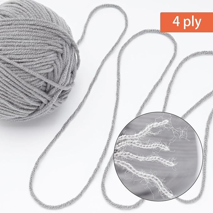 NICEEC 300g Soft Assorted Colors Yarn - Sport Weight,100% Acrylic, 4 Ply, Bonbons Yarn for Crochet & Knit, DIY Project Starter Kit for Kids or Adults(Total 870yds) - Light Gray