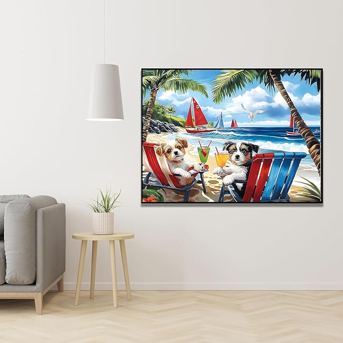 EIBEILI Adult Diamond Painting Set - Beach Puppy Diamond Painting Set, 5D Diamond Painting, DIY Full Diamond Painting Gemstone Craft 11.8x15.7 inches