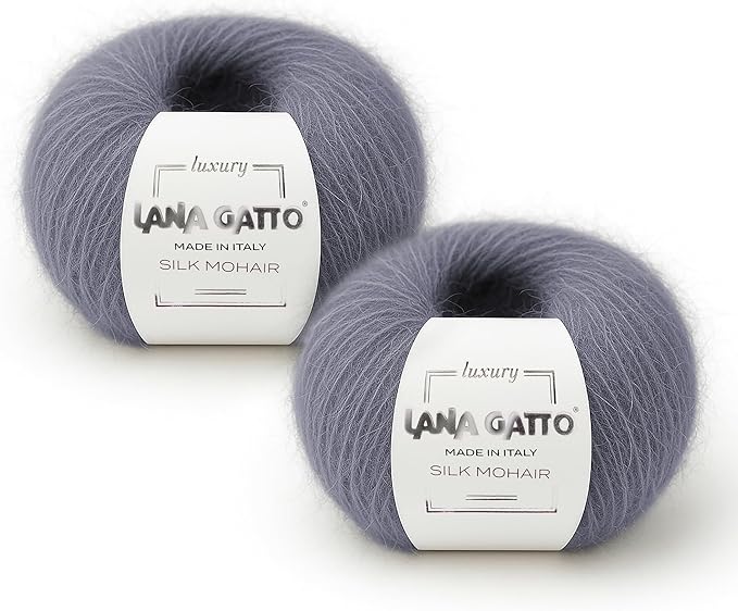 Silk Mohair Yarn for Knitting – Lace Weight Mohair Yarn with Silk, Made in Italy – Gray-30480, 2 Skeins