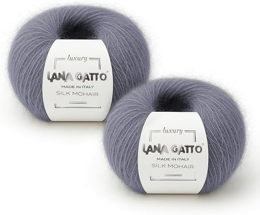 Silk Mohair Yarn for Knitting – Lace Weight Mohair Yarn with Silk, Made in Italy – Gray-30480, 2 Skeins