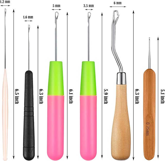 9 Pieces Crochet Hook for Hair Different Sizes Latch Hook Interlocking Tool Crochet Hair Needles Dreadlock Accessories