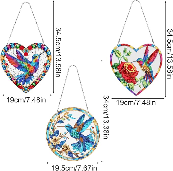 MaiYiYi 3 PCS Hanging Diamond Art Pendant Painting Kit Colorful Bird Diamond Art Ornaments Bird Diamond Painting Ornaments for Adult Home Wall Window Art Decor (13.58X7.48 inch)